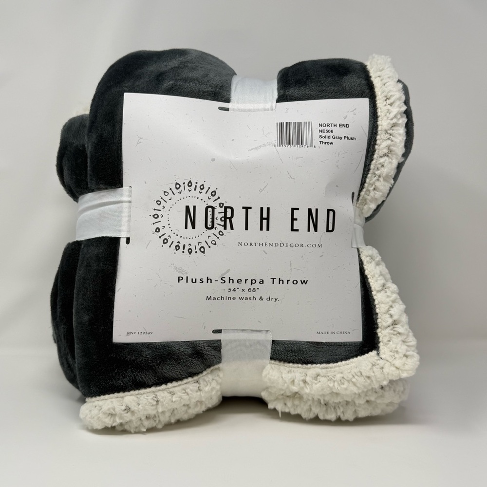 North End Plush Sherpa Throw Blanket - Gray and White